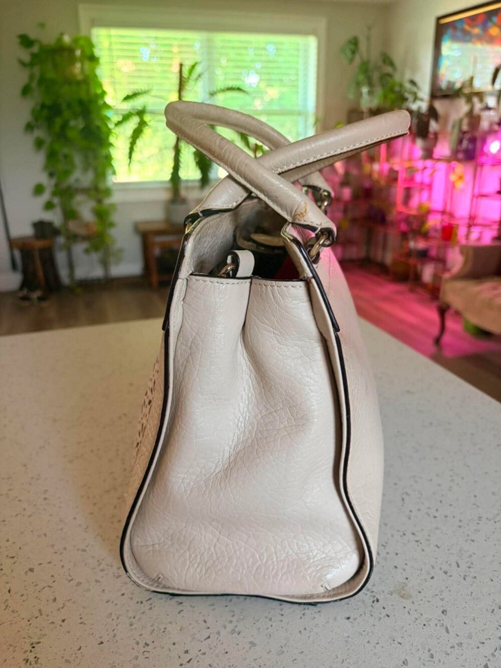 Kate Spade New York White Floral Cutout Satchel Handbag - Picture 4 of 6